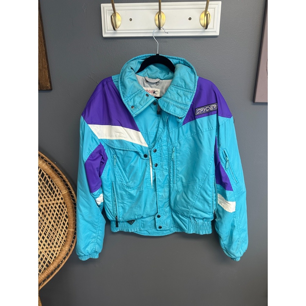 Vintage Spyder Ski Jacket Mens Size M Thinsulate Hooded 90s Insulated Coat Blue